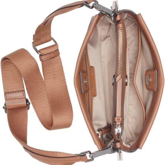 Bianca Vegan Leather Crossbody Bag Caramel Womens Travel Organizer - Picture 4 of 5